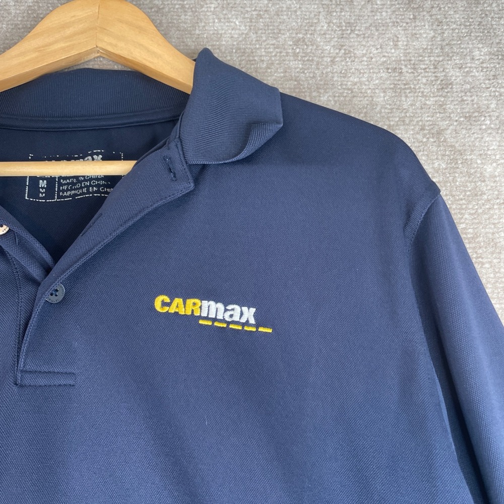 Carmax Long Sleeve Polo Shirt Mens Size Medium Navy Blue Work Uniform - Picture 2 of 8